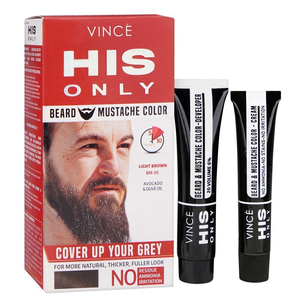 Vince His Only Beard & Moustache Hair Color, BM-05 Light Brown -  Front View