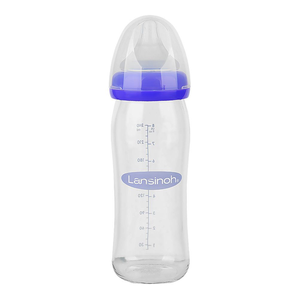 Lansinoh Glass Feeding Bottle, 240ml, BPA Free, BT77250CT0321 - Front View