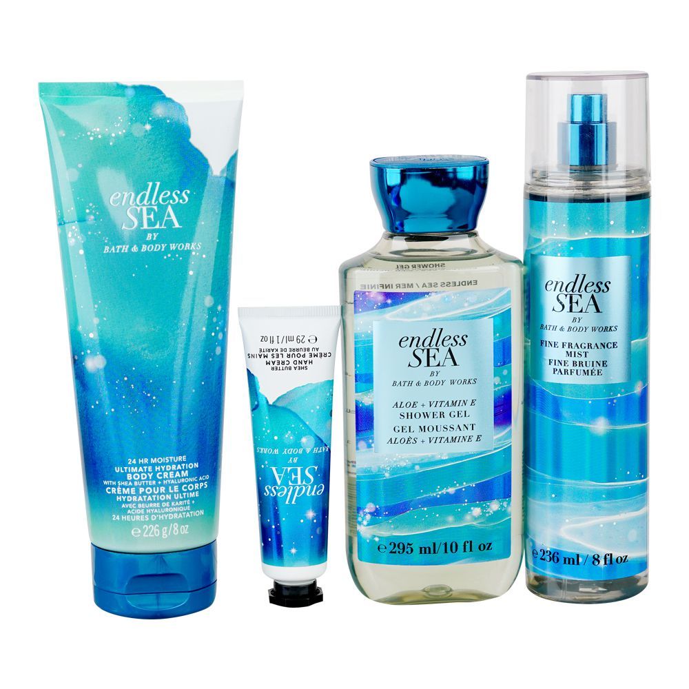 Bath & Body Works Endless Sea Gift Set: Shower Gel, Hand & Body Cream & Fragrance Mist, 4-Pack - Front View