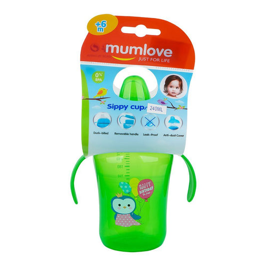 Mum Love Sippy Cup, For 6+ Months, 240ml, Green, C6209 - Front View