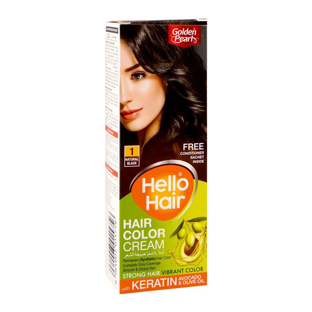 Golden Pearl Hello Hair - Hair Color/Dye Cream, 1 Natural Black -  Front View