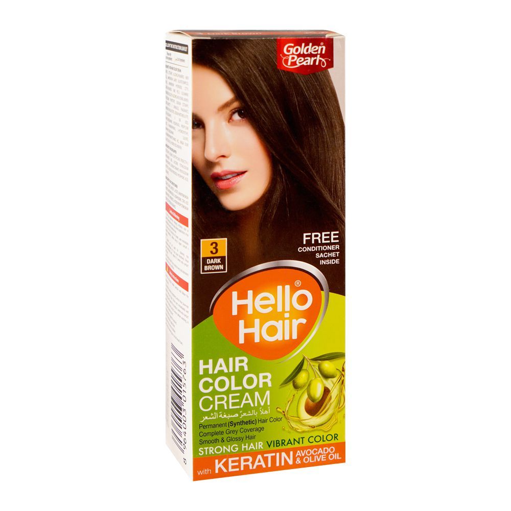 Golden Pearl Hello Hair - Hair Color/Dye Cream, 3 Dark Brown -  Front View