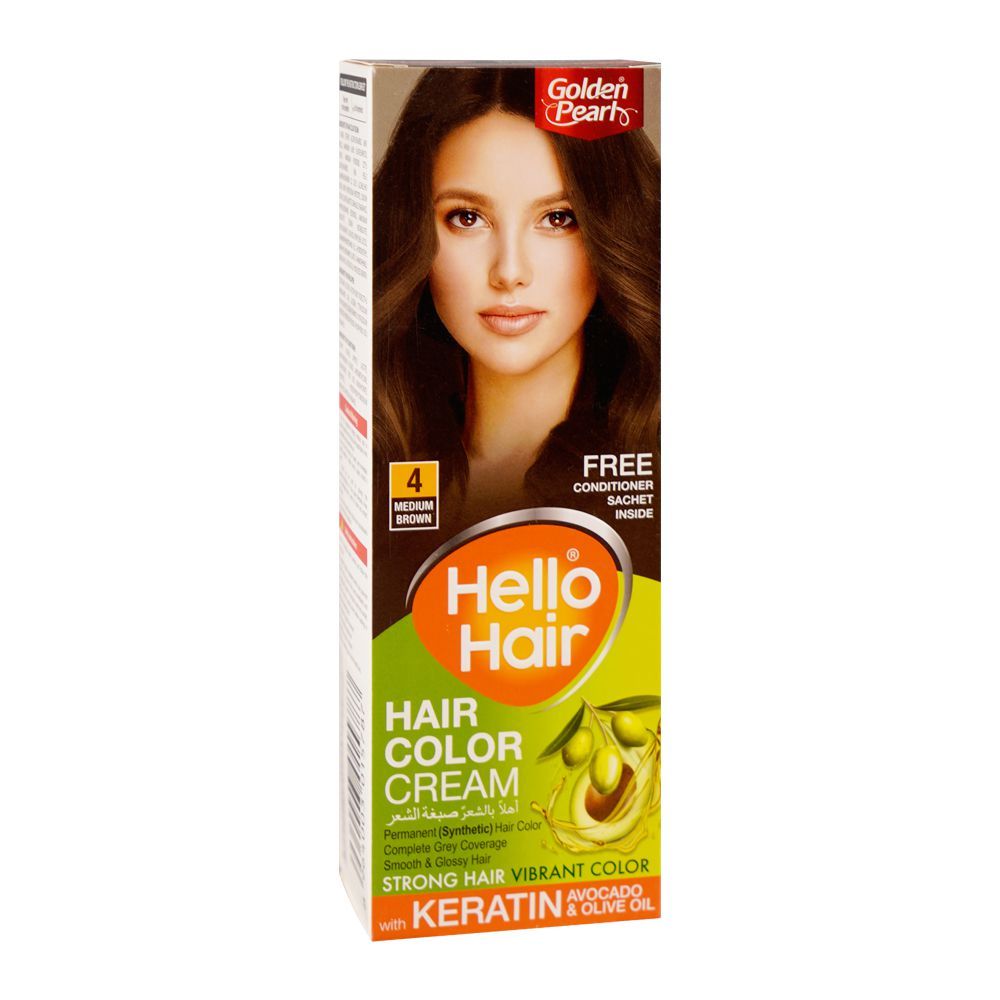 Golden Pearl Hello Hair - Hair Color/Dye Cream, 4 Medium Brown -  Front View