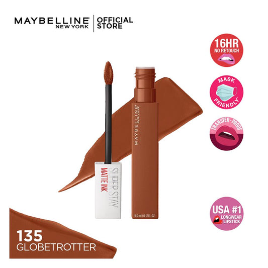 Maybelline New York SuperStay Matte Ink Liquid Lipstick 16HR Long-Lasting, High Pigment, Waterproof - 135 Globetrotter - Front View