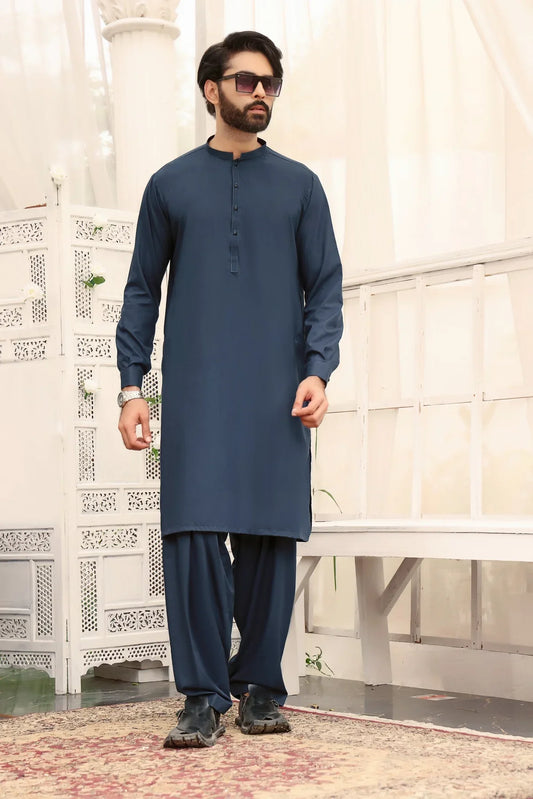 Aqua Verdant: Greenish Blue Shalwar Kameez Ensemble for Men