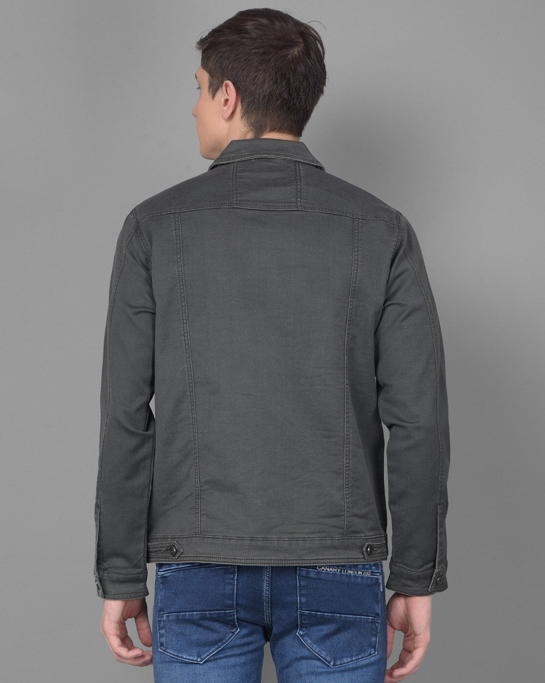 Men's Grey Denim Jacket Premium Quality Back Pose - Ace Cart