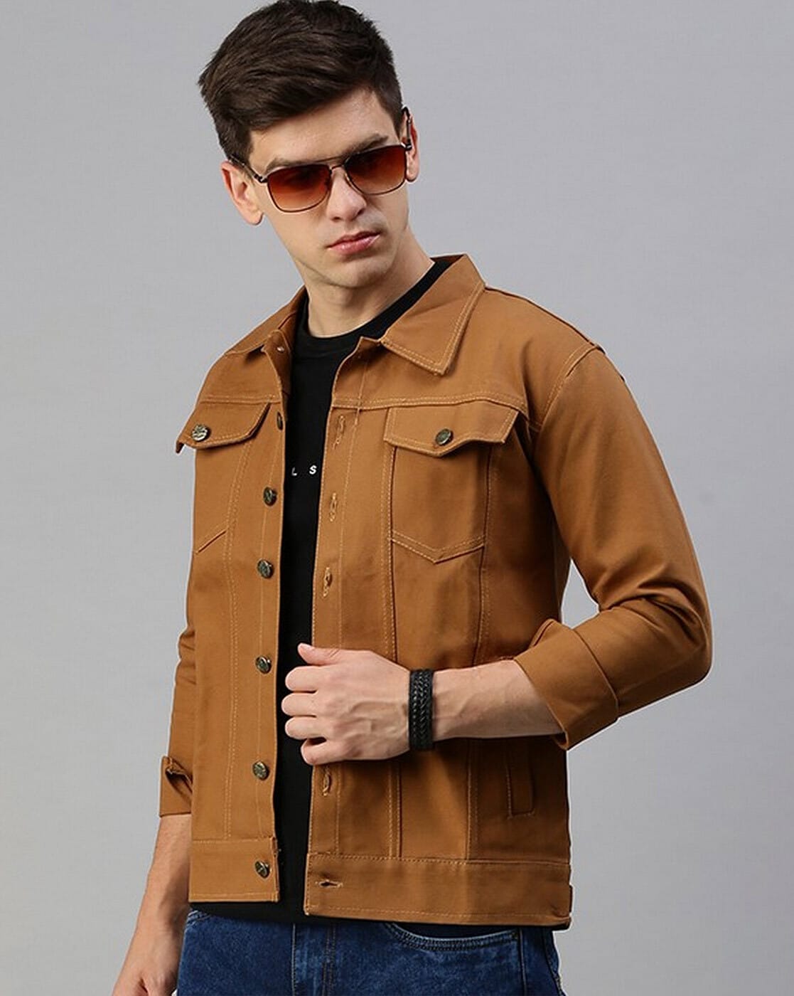 Men's Khaki Denim Jacket Premium Quality - Ace Cart