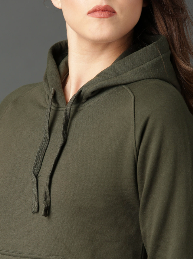 Ace Women Olive Green Solid Hoodie New Edition