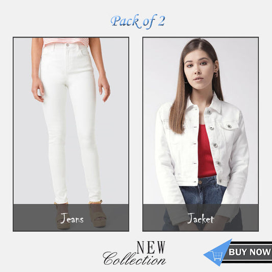 Pack of 2 Deal White Jeans & Jacket - Front View - AceCart