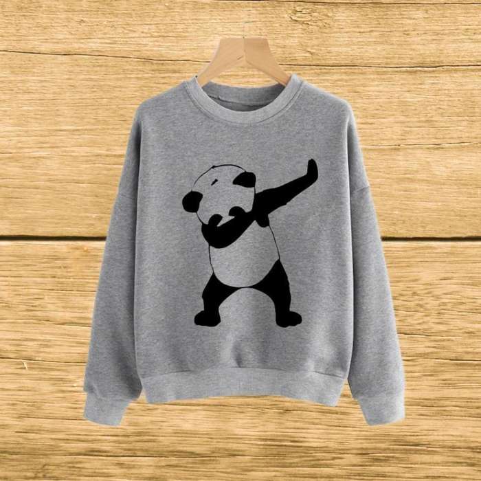 Grey panda dab sweat shirt For and Women - AceCart Warm Hooded Sweatshirt in Grey