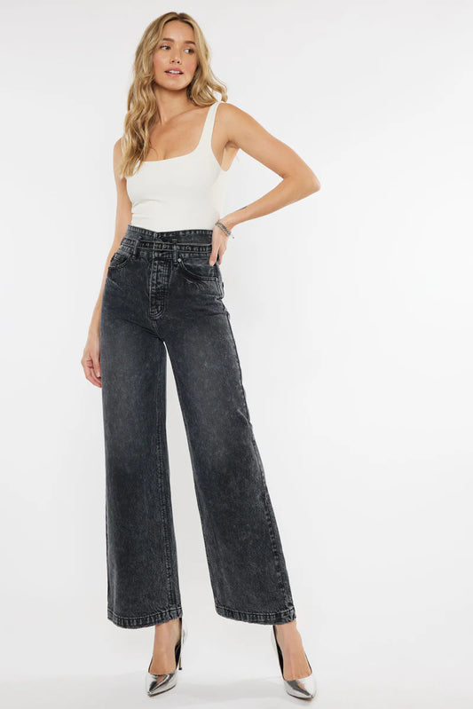 Zinc Ultra High Rise Belted 90's Wide Leg Jeans