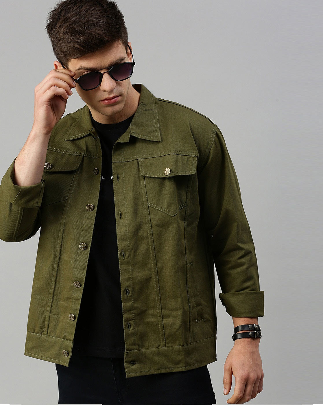 Men's Olive Green Denim Jacket Premium Quality Front View - Ace Cart