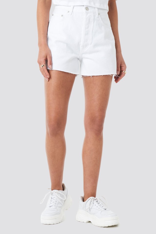 Denim High Waist Shorts White For Womens  - Right Side View - AceCart