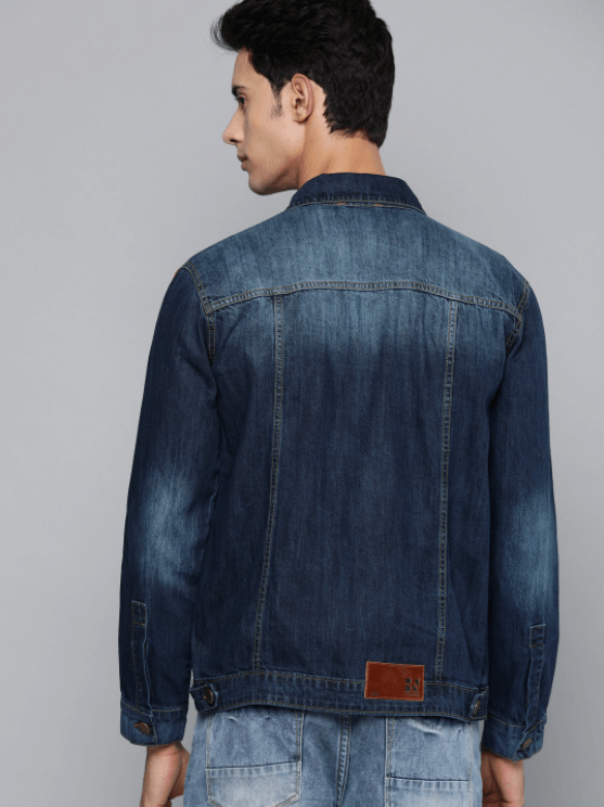 Mens Denim Jacket Dark Blue - Back View - AceCart