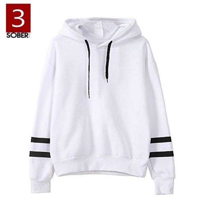 Sober Wear Fleece Cotton Pull Over Plan Hoodie For womens - AceCart Warm Hooded Sweatshirt in White