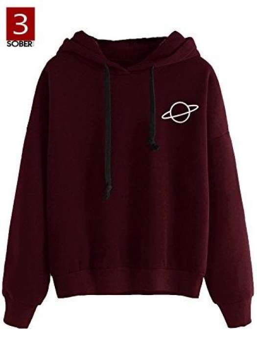 Sober Wear Fleece Cotton Printed Pull Over Hoodie For womens - AceCart Warm Hooded Sweatshirt in Maroon