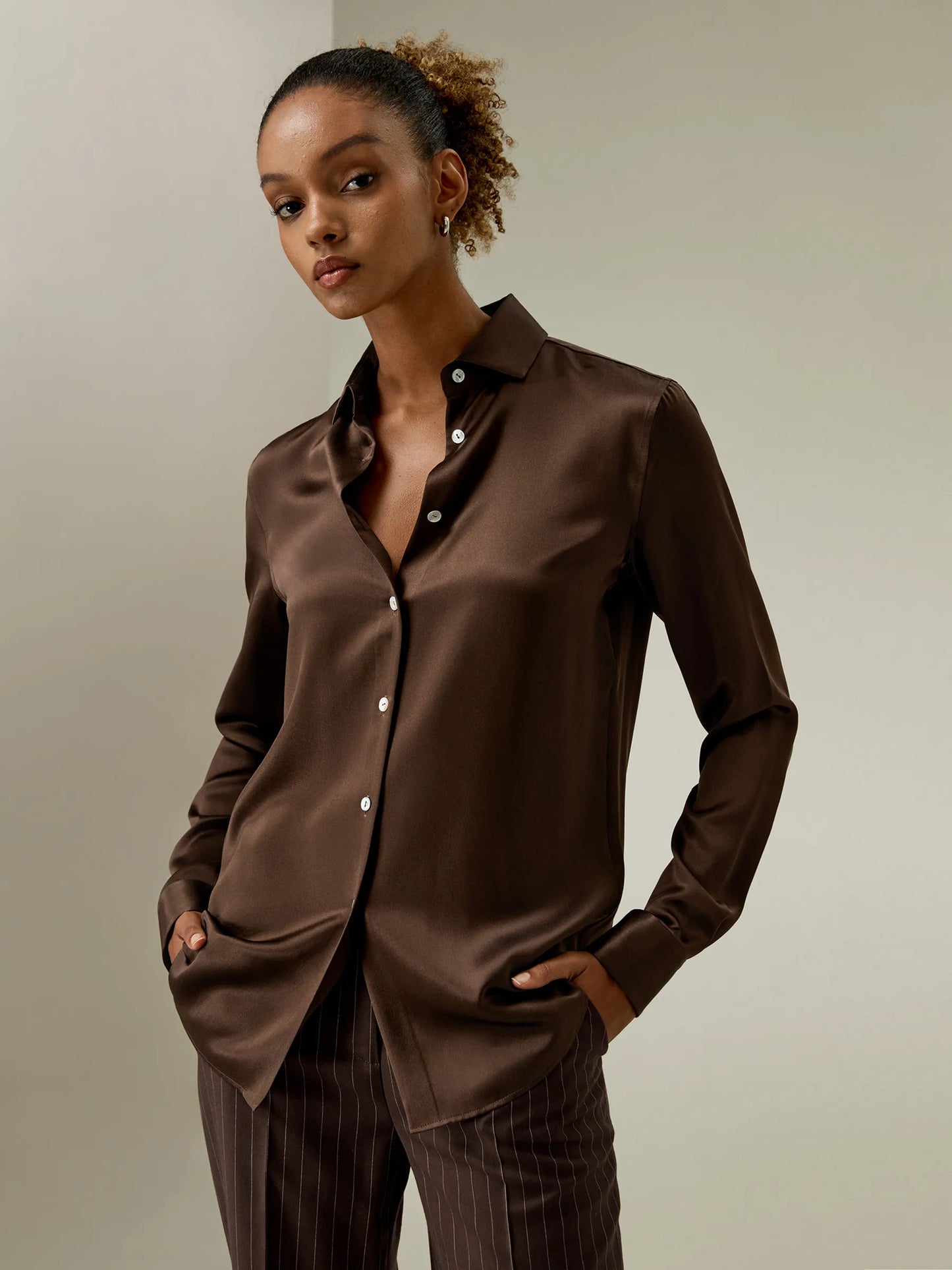 Ace Chocolate Silk Shirt For Women