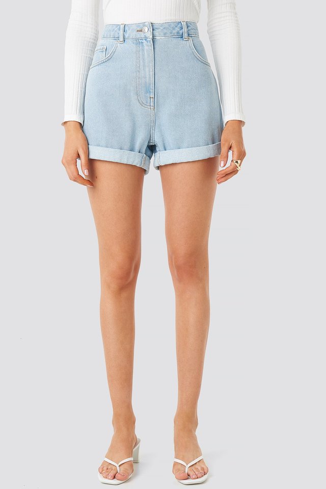 Turn Up Mom Shorts Blue For Womens  - Left Side View - AceCart