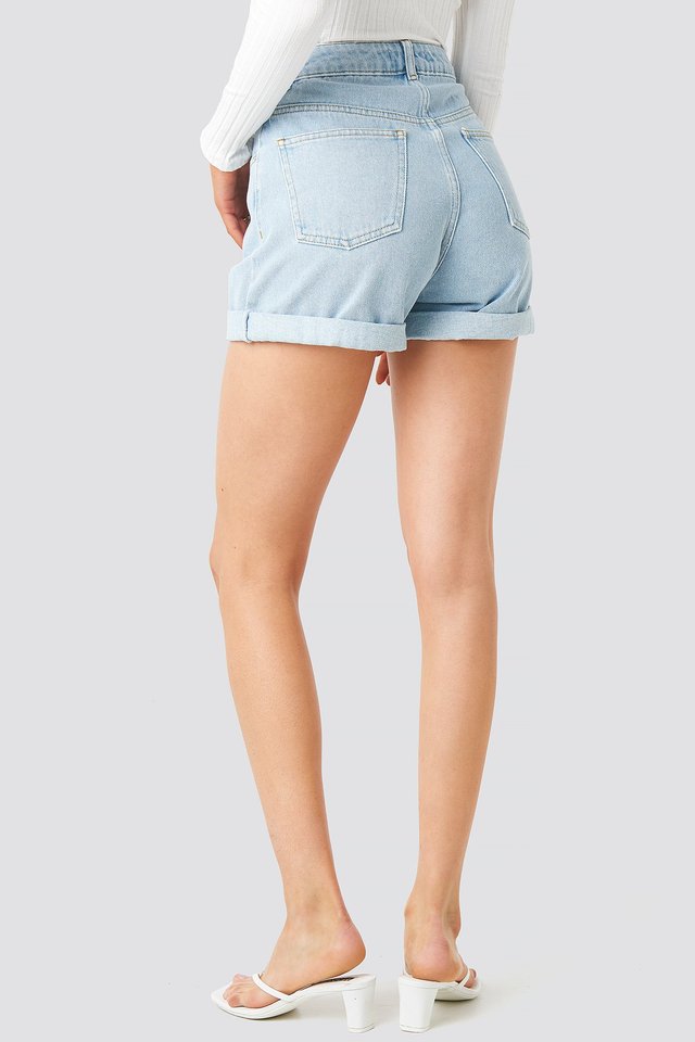 Turn Up Mom Shorts Blue For Womens  - Right Side View - AceCart