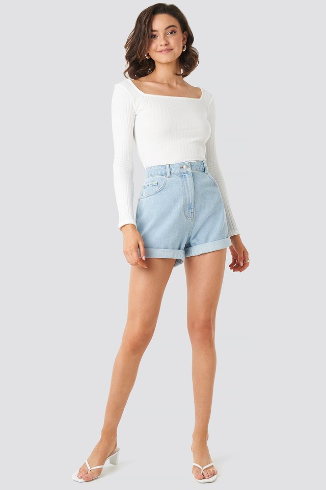 Turn Up Mom Shorts Blue For Womens  - Side View - AceCart