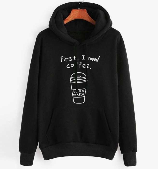 black first i need coffee export quality hoodie for women 222 - AceCart Warm Hooded Sweatshirt in Black