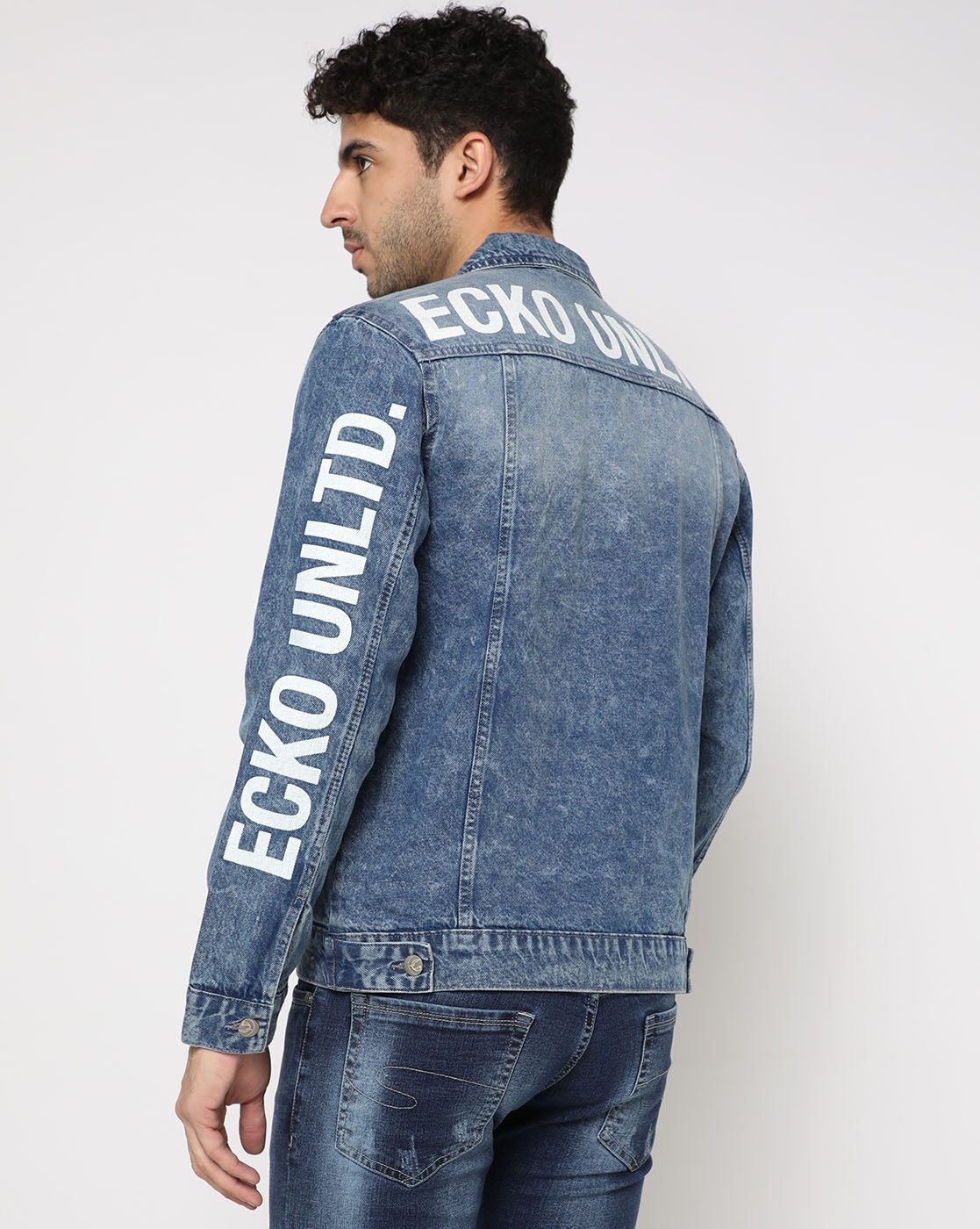 Men's Printed Denim Jacket Premium Quality Back Pose - Ace Cart