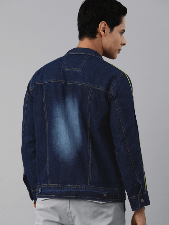 Mens Denim Jacket Dark Blue - Back View - AceCart