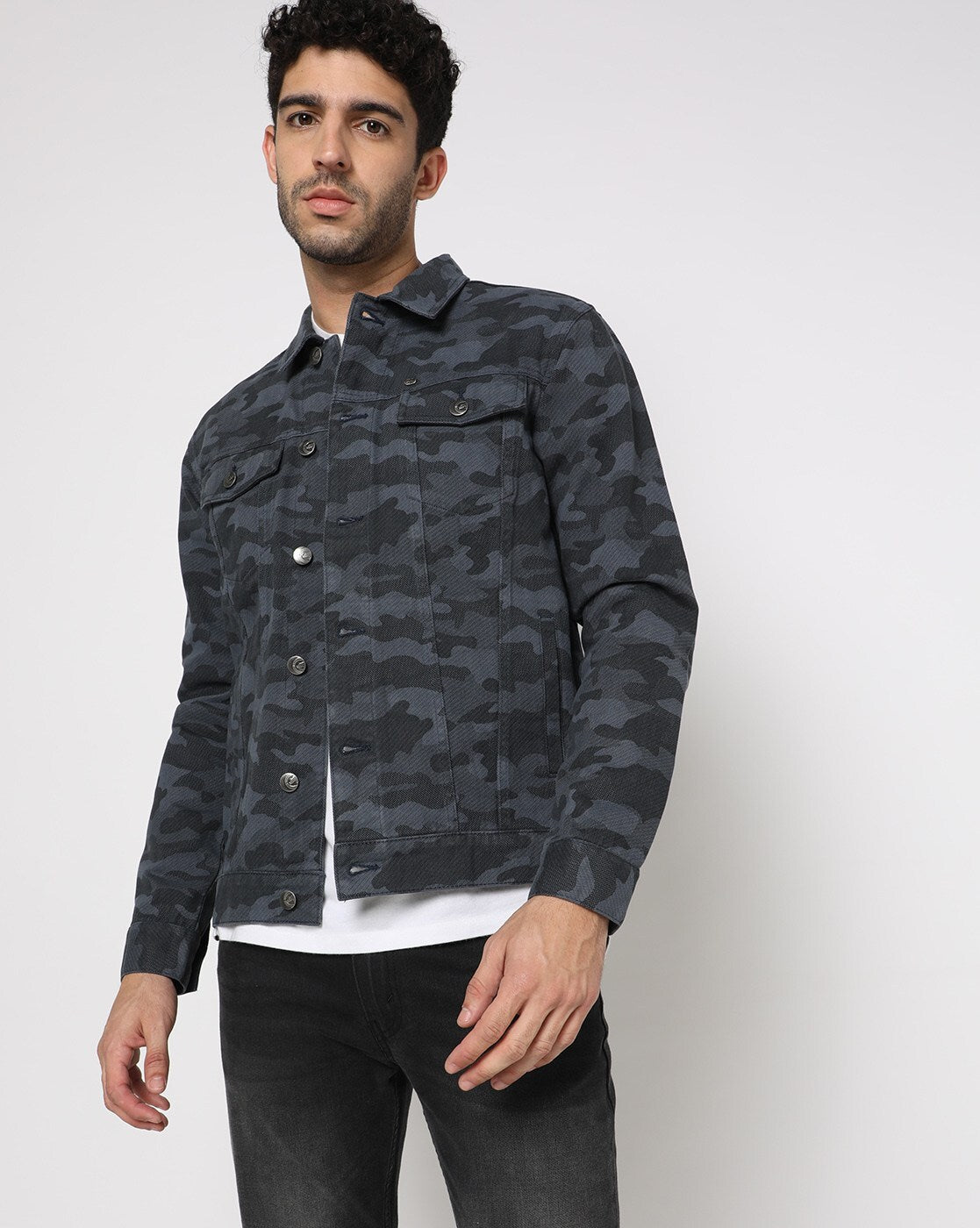 Men's Black Camouflage Denim Jacket Premium Quality - Ace Cart