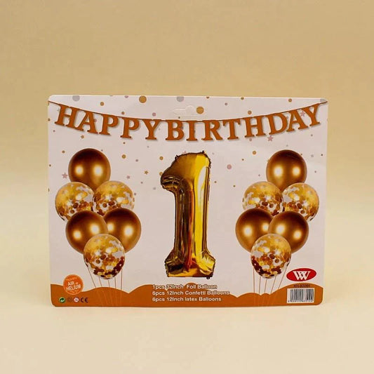 Balloons Metallic + Confetti + 32" Number 1 Golden ( pack of 13 ) - AceCart