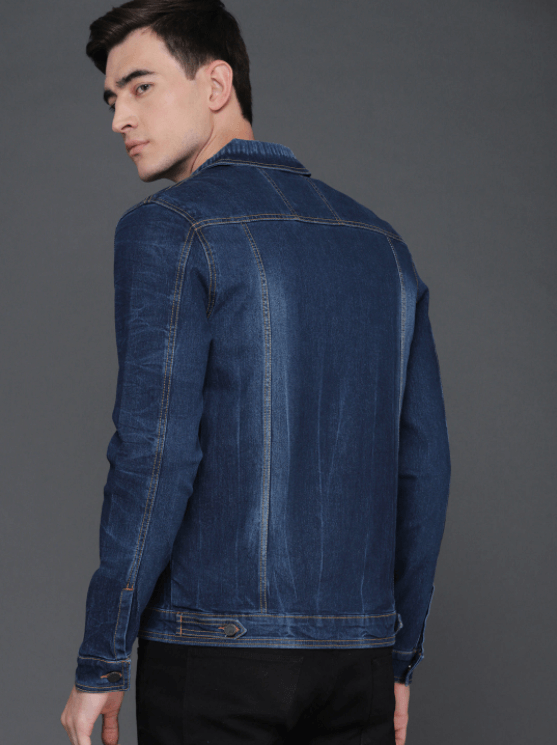 Mens Denim Jacket Dark Blue - Back View - AceCart