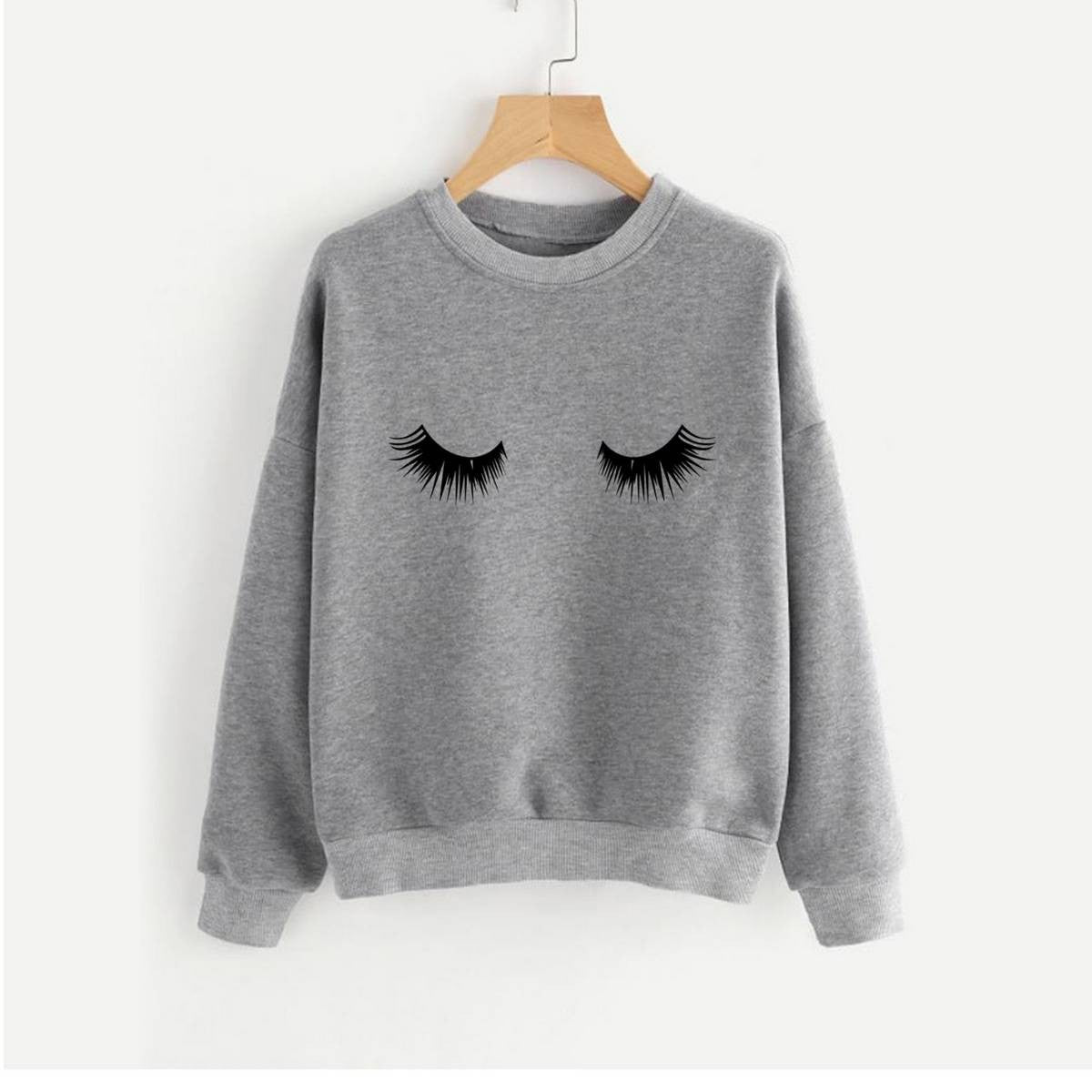 Eye Printed Fleece Full Sleeves Pull Over Sweatshirt For Women