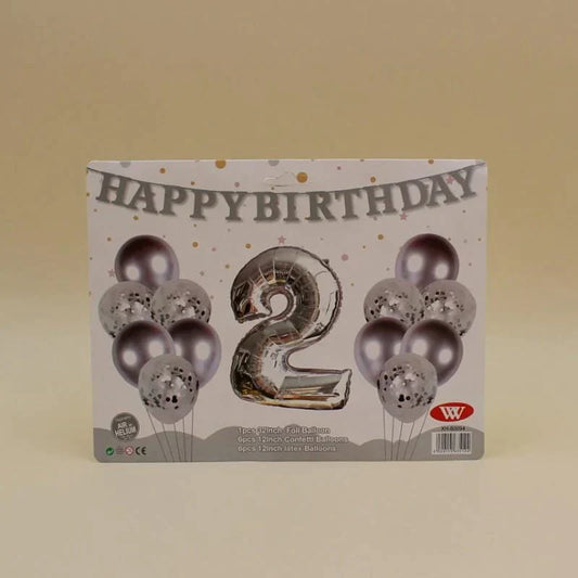 Balloons Metallic + Confetti + 32" Number 2 Silver ( pack of 13 ) - AceCart