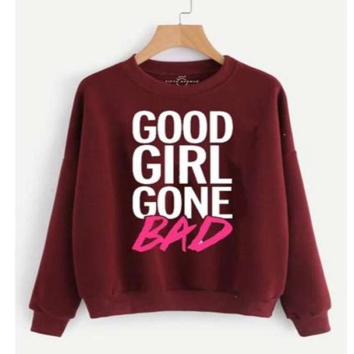 Good Gone Bad Maroon Fleece Sweatshirt For Women - AceCart Warm Hooded Sweatshirt in Maroon