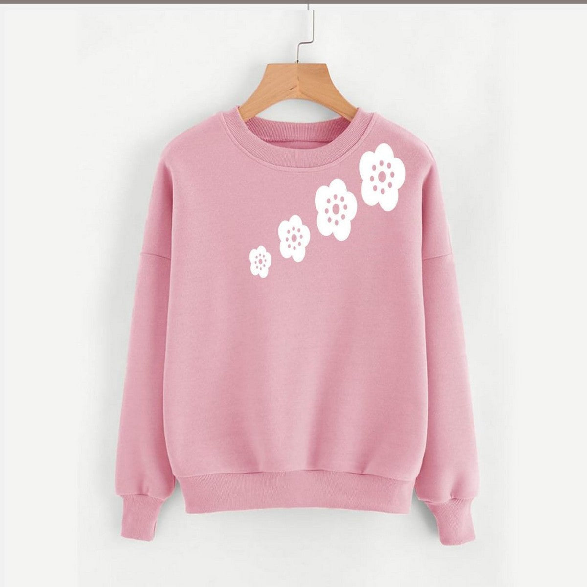 Floral Flower Printed Fleece Full Sleeves Pull Over Sweatshirt For Women