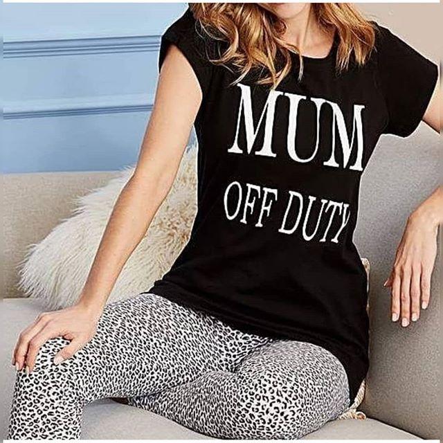 Black Mum Off Duty Cotton Printed T-Shirt For Women - Front View - AceCart