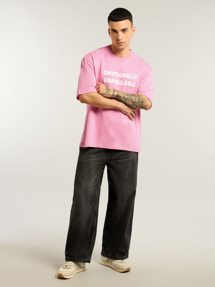 Pink Emotionally Unavailable Oversized T-Shirt