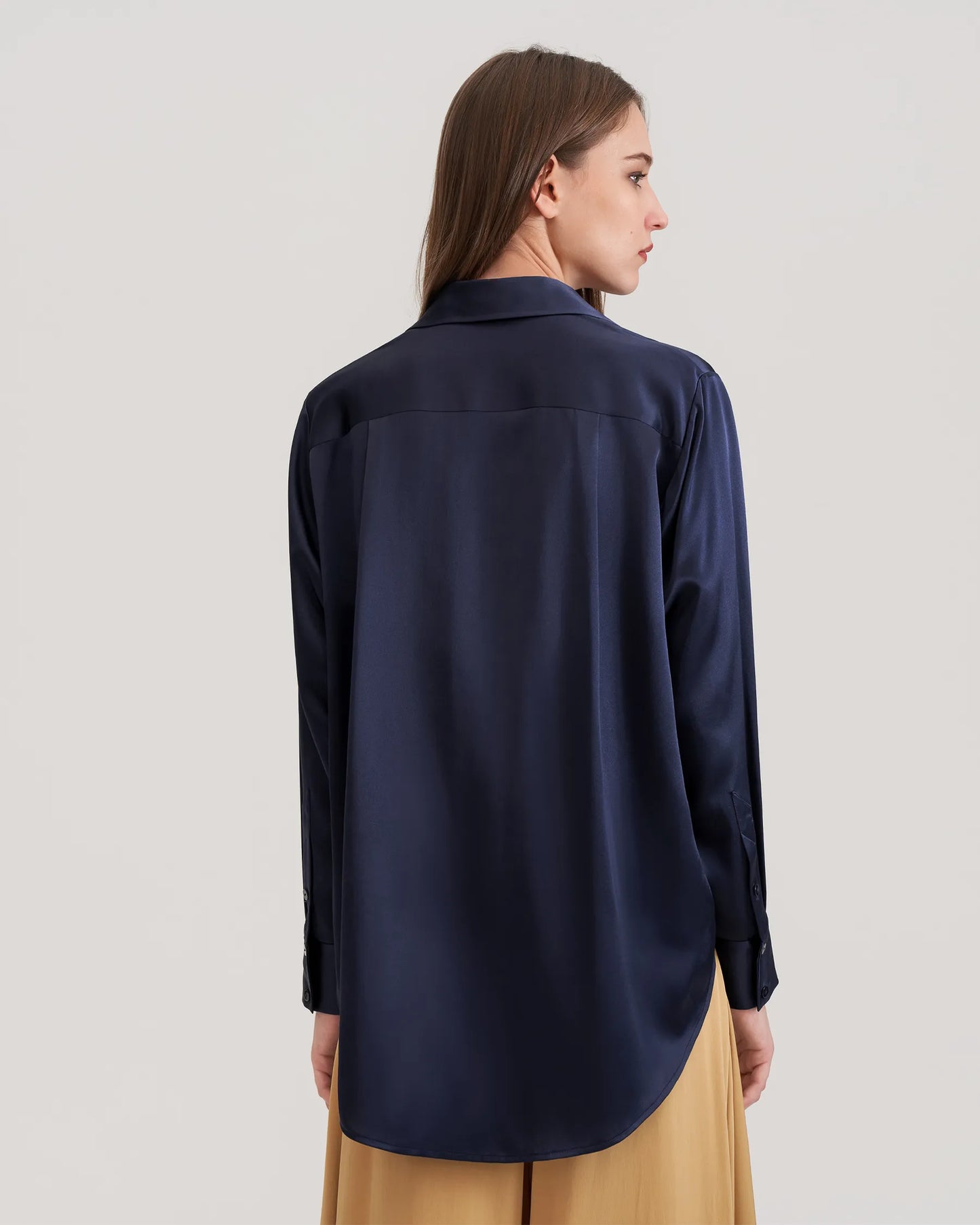 Navy Blue Silk Shirt For Womens