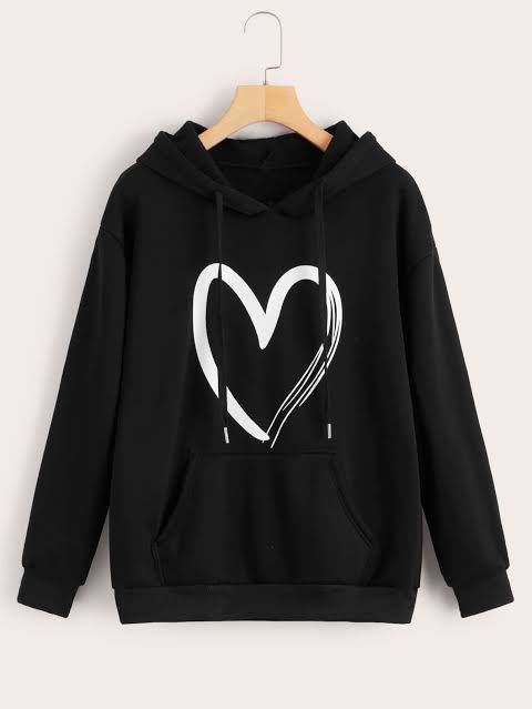 Maroon Heart Printed Fleece Full Sleeves Pull Over Hoodie For Women