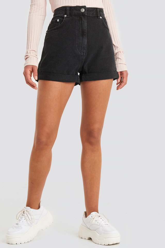 Turn Up Mom Shorts DS2 Black For Womens  - Right Side View - AceCart