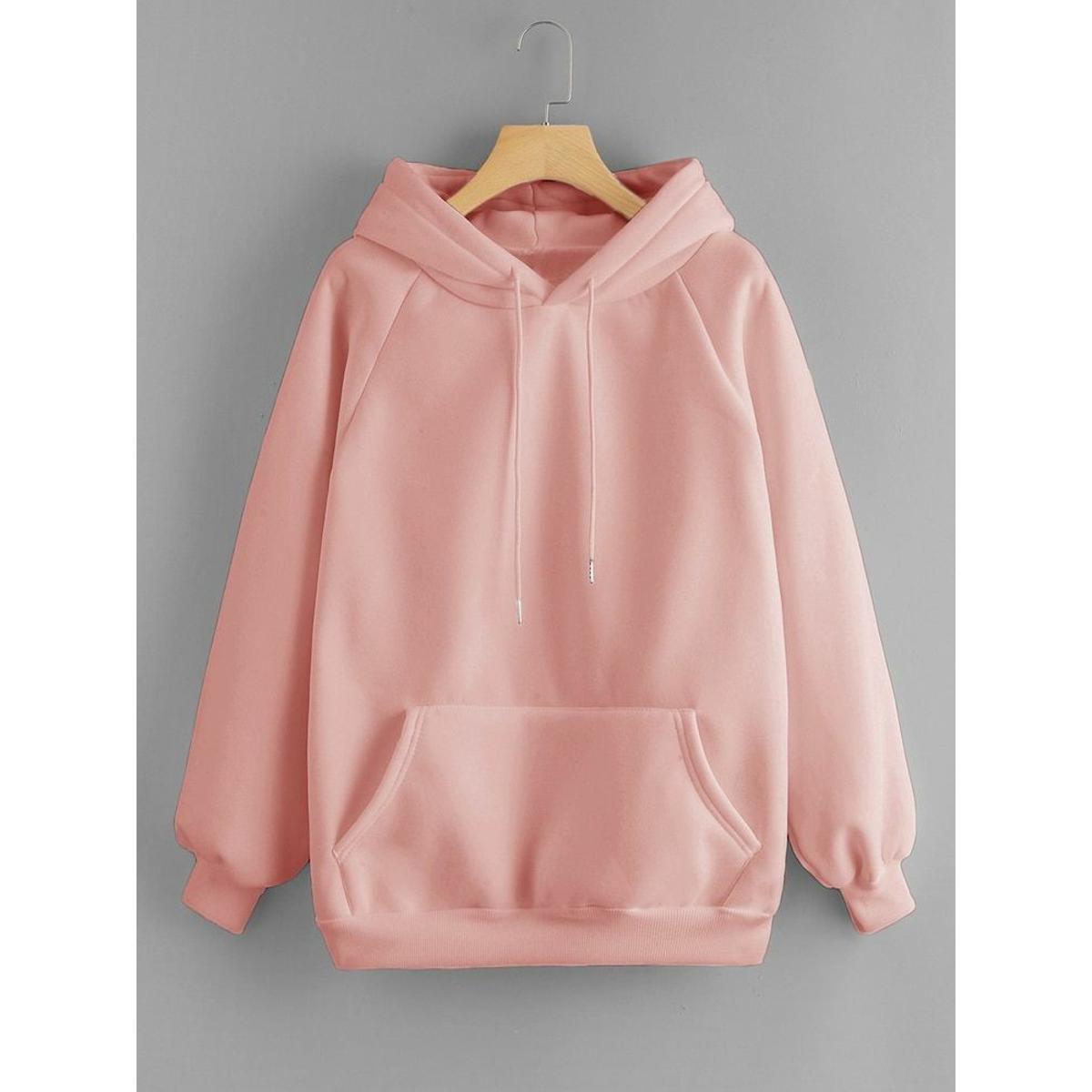 Peach Plain Fleece Full Sleeves Pull Over Hoodie