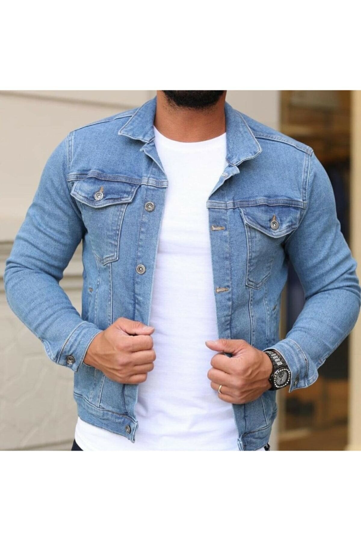 Ace Mens Denim Jacket Stretchable Fine Lycra S Blue