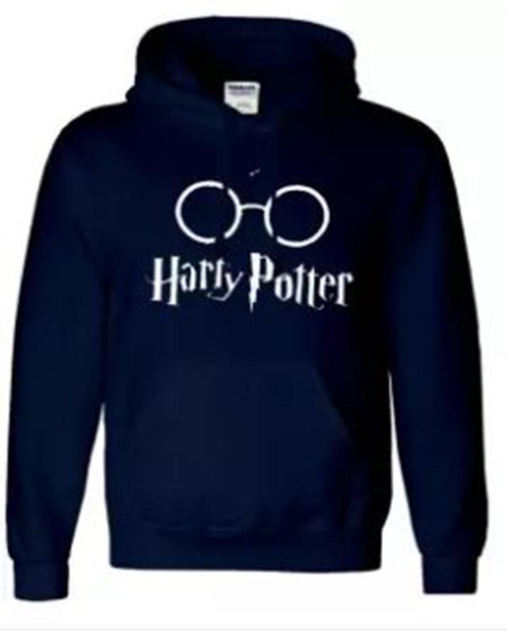 Navy Blue Cotton Printed Harry Potter Hoodie For Men