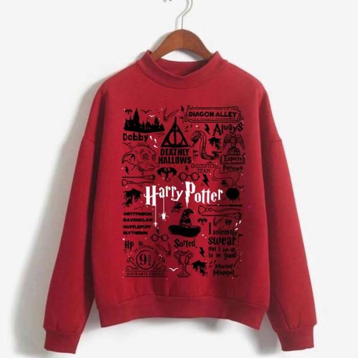 Harry Potter Fully Design Full Fleece Sweat Shirt Excellent Quality - AceCart Warm Hooded Sweatshirt in Red