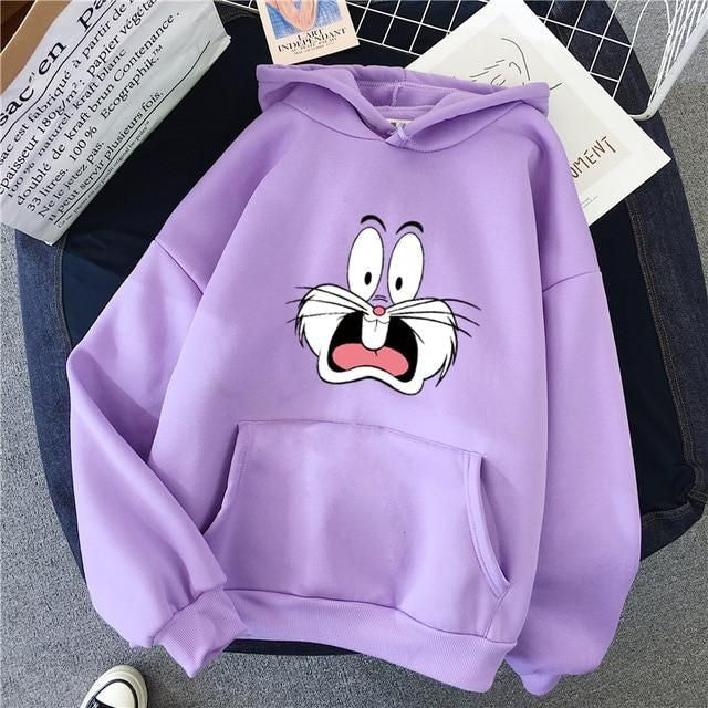 Bugs Bunny Printed Fleece Full Sleeves Pull Over Hoodie For Women