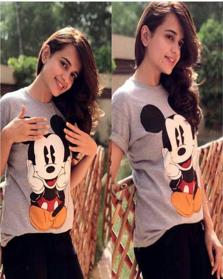 Grey Micky Cotton Printed T-Shirt For Women - Front View - AceCart