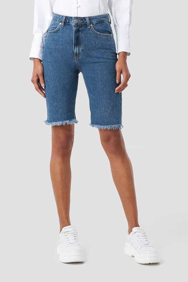 Highwaisted Raw Hem Denim Shorts By Ace Blue For Womens  - Left Side View - AceCart