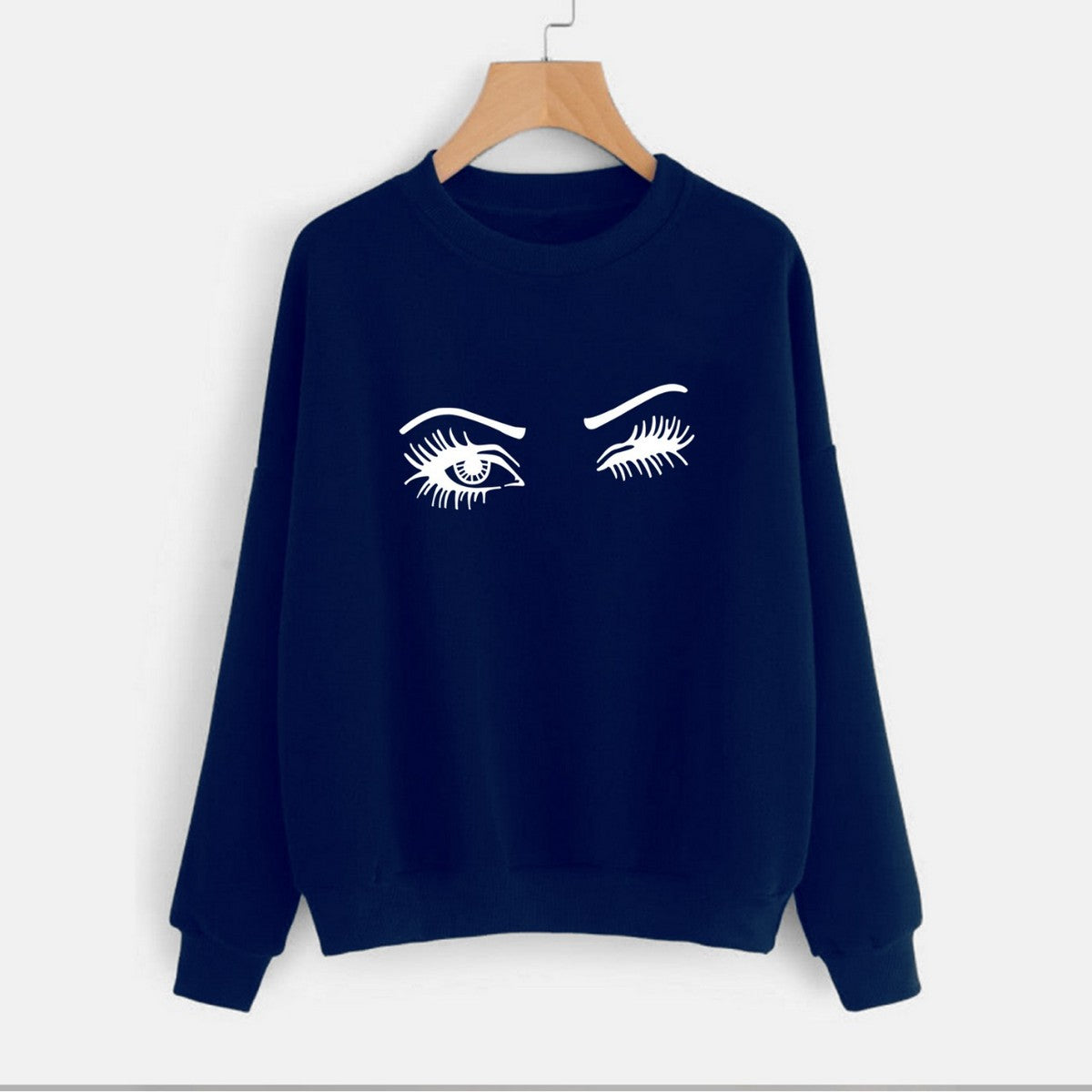 Blue Winky Eye Fleece Full Sleeves Pull Over Sweatshirt For Women