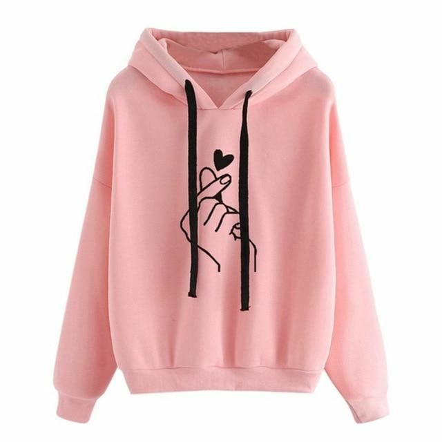 Pink Love Charm Fleece Full Sleeves Pull Over Hoodie For Women