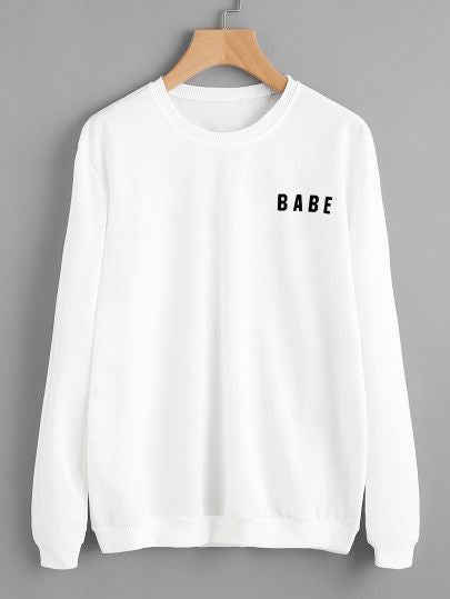 White Babe Printed Fleece Full Sleeves Pull Over Sweatshirt For Women