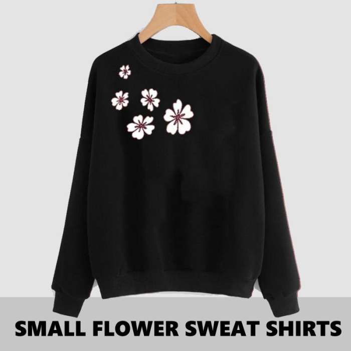 BLACK SIDE FLOWER PRINTED SWEAT SHIRT - AceCart Warm Hooded Sweatshirt in Black